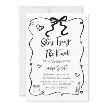 retro black bow she's tying the knot bridal shower invitation