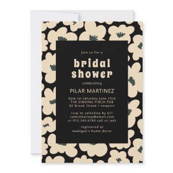 retro boho black white floral bridal shower invitation