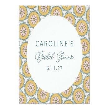 Retro Boho Floral Yellow Custom Bridal Shower Classic Round Sticker Front View