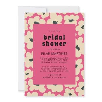 retro boho pink white black floral bridal shower invitation