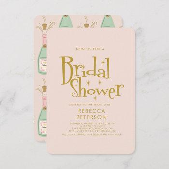 retro funny champagne bridal shower invitation