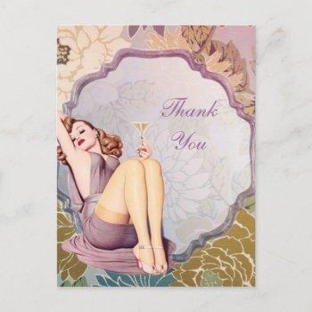 retro girl bridal shower tea party postcard