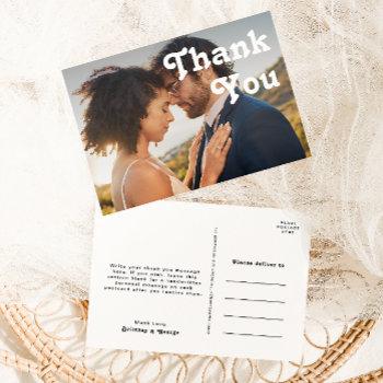 retro lettering full photo wedding thank you postcard