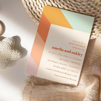 retro mint orange boho stripes couples baby shower invitation