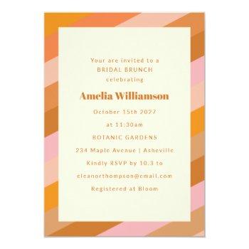 Retro Modern Geometric Pink Orange Bridal Brunch Invitation Front View