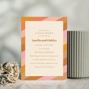 Retro Modern Geometric Pink Orange Couples Shower Invitation Front View