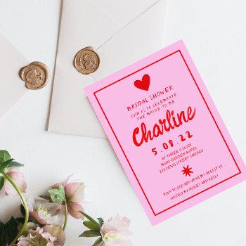 retro pink and red handwriting bridal shower invitation