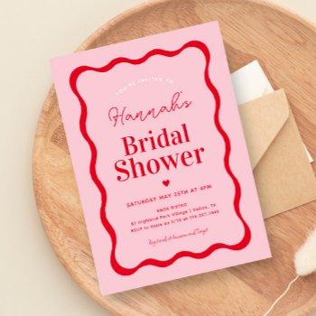 retro pink and red modern wavy bridal shower invitation