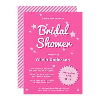 retro pretty pink stars bridal shower invitation