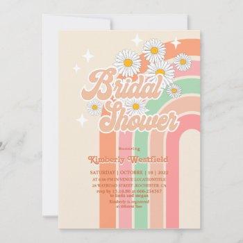 retro rainbow hippie 70's pink  bridal shower  invitation