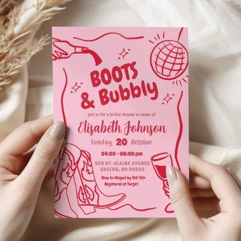 retro red pink boots and bubbly bridal shower invitation