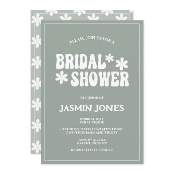 retro sage green daisy flower bridal shower  invitation
