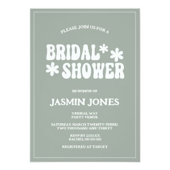 Retro Sage Green Daisy Flower Bridal Shower  Invitation Front View