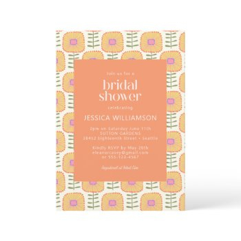 retro scandi yellow orange flower bridal shower invitation