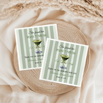 retro she found her perfect matcha bridal shower napkins