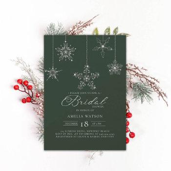 rhinestone snowflake green winter bridal shower invitation