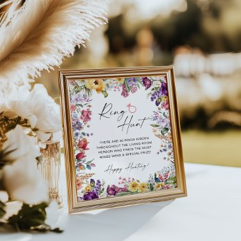ring hunt game floral bridal shower poster sign