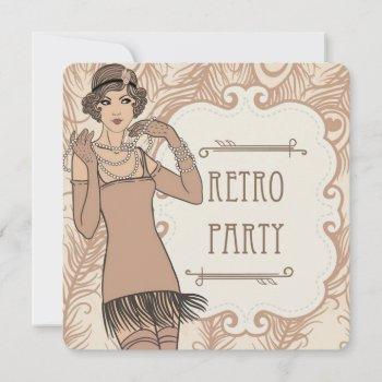 roaring 20's flapper girl retro party invitations