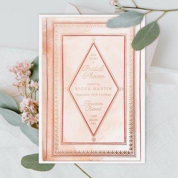 romantic antique book blush bridal shower rose foil invitation