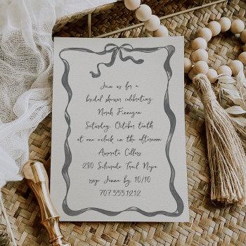 romantic bow handwritten bridal shower invitation