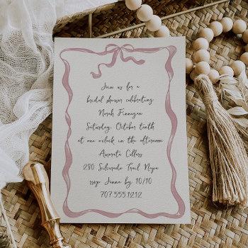 romantic bow handwritten bridal shower invitation