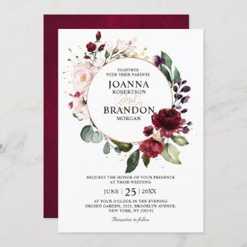 romantic burgundy blush floral geometric wedding invitation