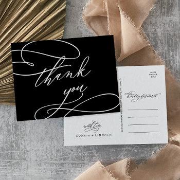 romantic calligraphy | dark black thank you postcard