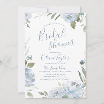 romantic dusty blue calligraphy bridal shower invitation