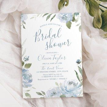romantic dusty blue floral bridal shower invitation
