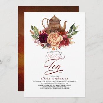 romantic floral earthy fall bridal shower tea invitation