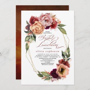 romantic floral earthy tones fall bridal luncheon  invitation