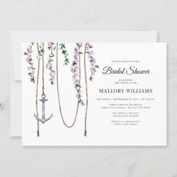 romantic floral nautical anchor bridal shower invitation