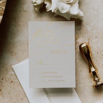 Romantic Ivory Gold Foil Wedding Simple Rsvp Card Front View