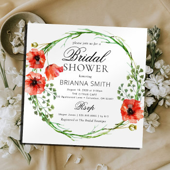 romantic love crown red poppy bridal shower invitation