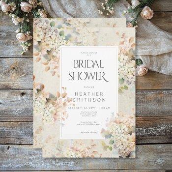 romantic neutral vintage hydrangeas bridal shower invitation