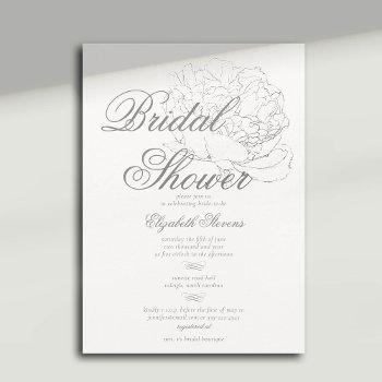 romantic peony calligraphy elegant bridal shower invitation