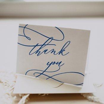 romantic sapphire blue calligraphy wedding thank you card