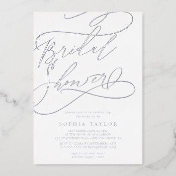 romantic silver foil calligraphy bridal shower foil invitation