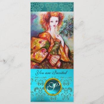 romantic woman with sparkling peacock feather invitation
