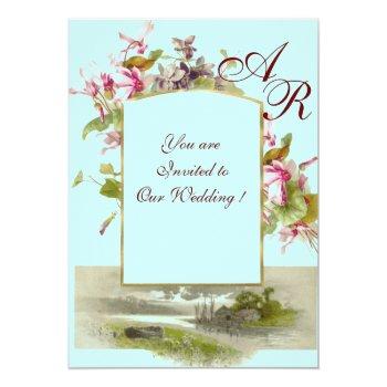 Romantİca Monogram /cyclamens,pink Green Blue Invitation Front View