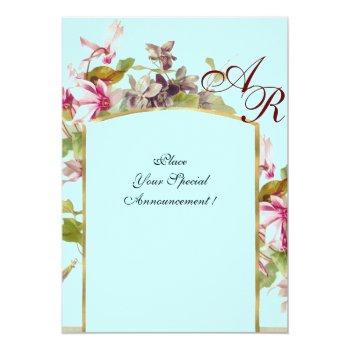 Romantİca Monogram /cyclamens,pink Green Blue Invitation Front View