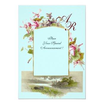 Romantİca Monogram / Cyclamens, Pink Green Blue Invitation Front View