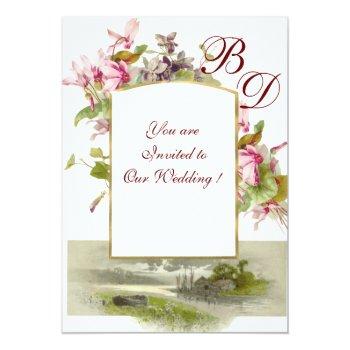 Romantİca Monogram /cyclamens,pink Green Champagne Invitation Front View