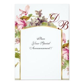 Romantİca Monogram /cyclamens,pink Green Champagne Invitation Front View