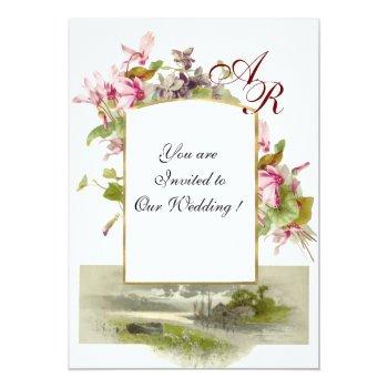 Romantİca Monogram /cyclamens,pink Green Champagne Invitation Front View