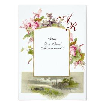 Romantİca Monogram /cyclamens,pink Green Champagne Invitation Front View