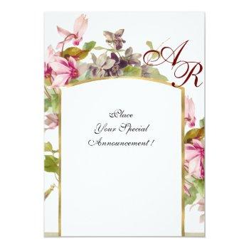 Romantİca Monogram /cyclamens,pink Green Cream Invitation Front View