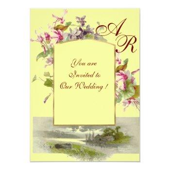 Romantİca Monogram /cyclamens,pink Green Yellow Invitation Front View