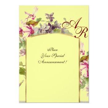 Romantİca Monogram /cyclamens,pink Green Yellow Invitation Front View