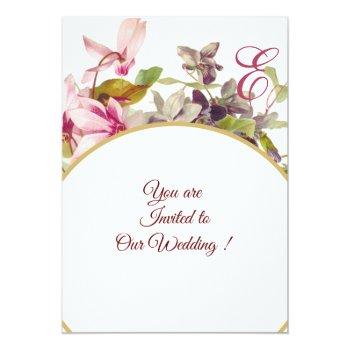 Romantİca Monogram ,pink Cyclamens,  Floral Invitation Front View